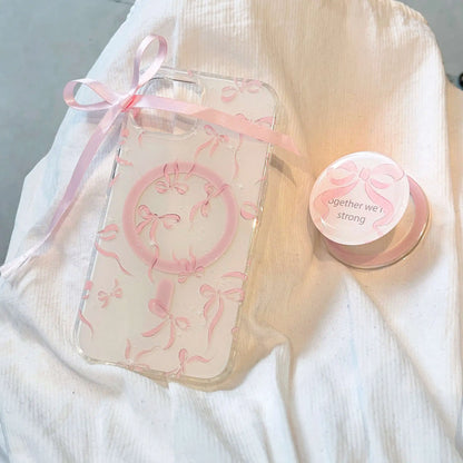 transparent iPhone case with pink bows 