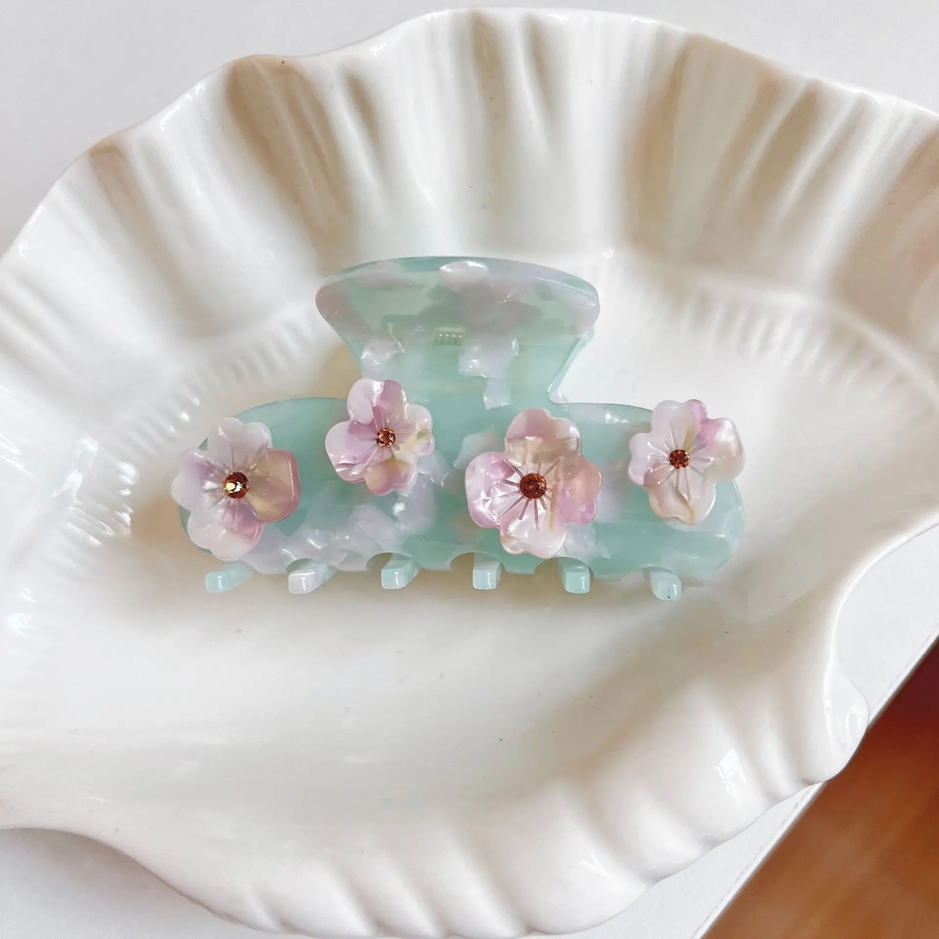 Ice Blue Flower Acetate Hair Claw Clip Hair Accessories for Women Girls Creative Femininity