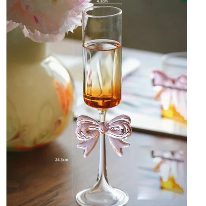 Pink Bow Stem Wine Glass