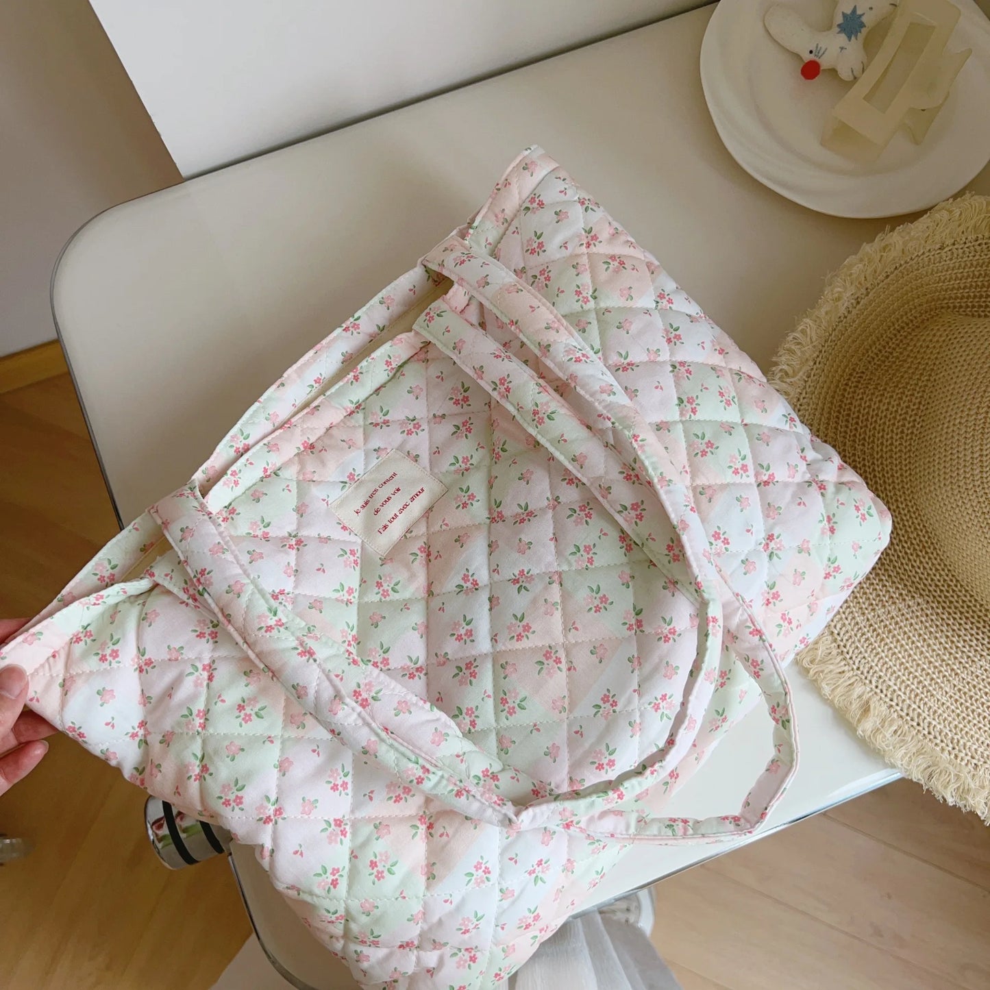 Pink Patchwork Quilted Tote Bag