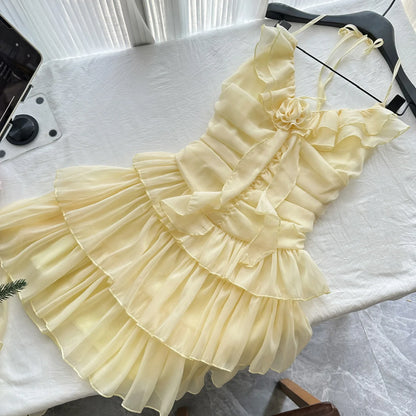 Yellow Ruffle Tiered Mini Dress