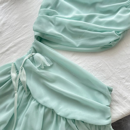 Mint Green Flower Motif Mini Dress