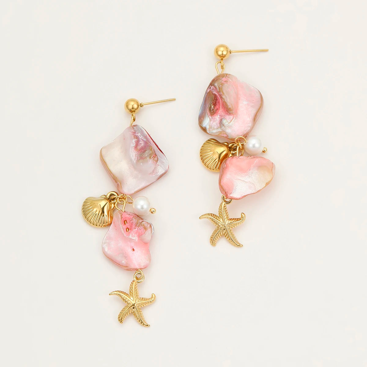 Pink & Gold Conch Shell Necklace Set