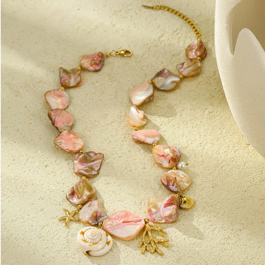 Pink & Gold Conch Shell Necklace Set