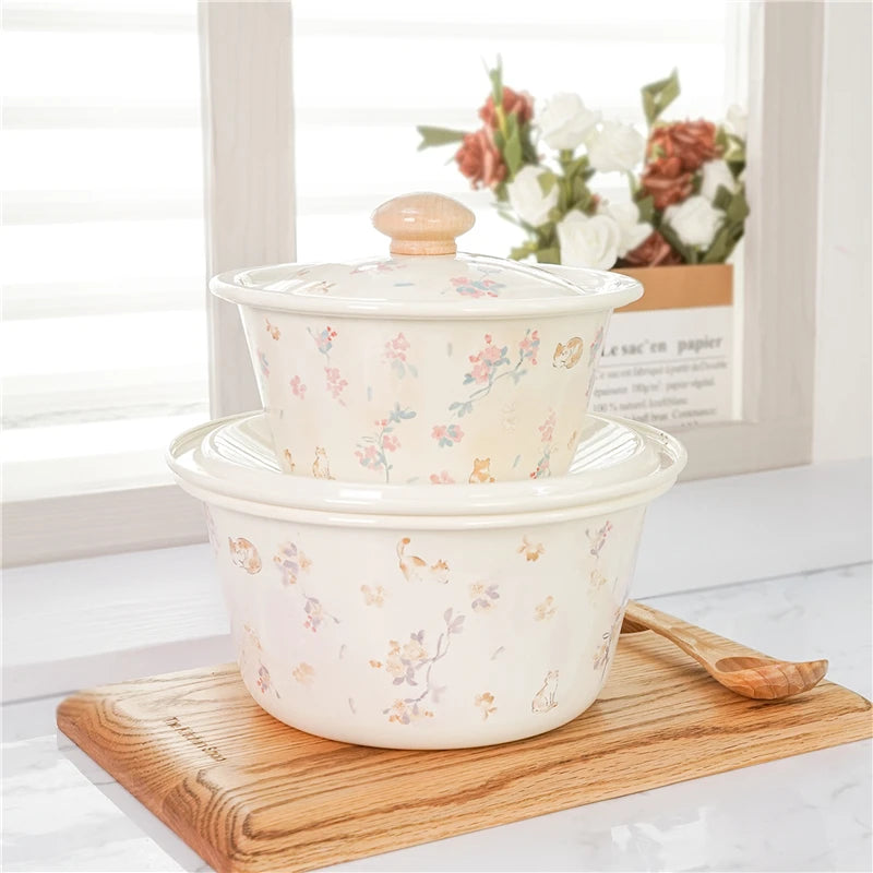 Hand Painted Floral Enamel Cooking Pot Creative Femininity