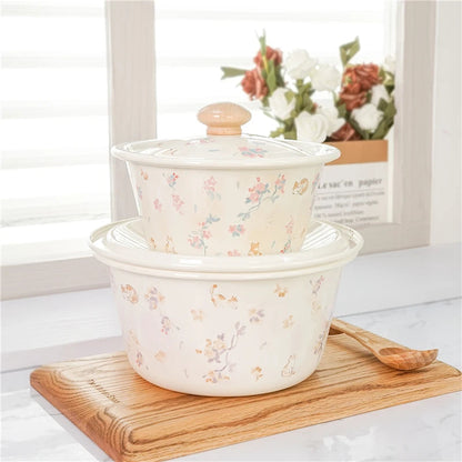 Hand Painted Floral Enamel Cooking Pot Creative Femininity