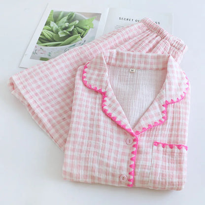 Cotton Gingham Trim Pyjama Set