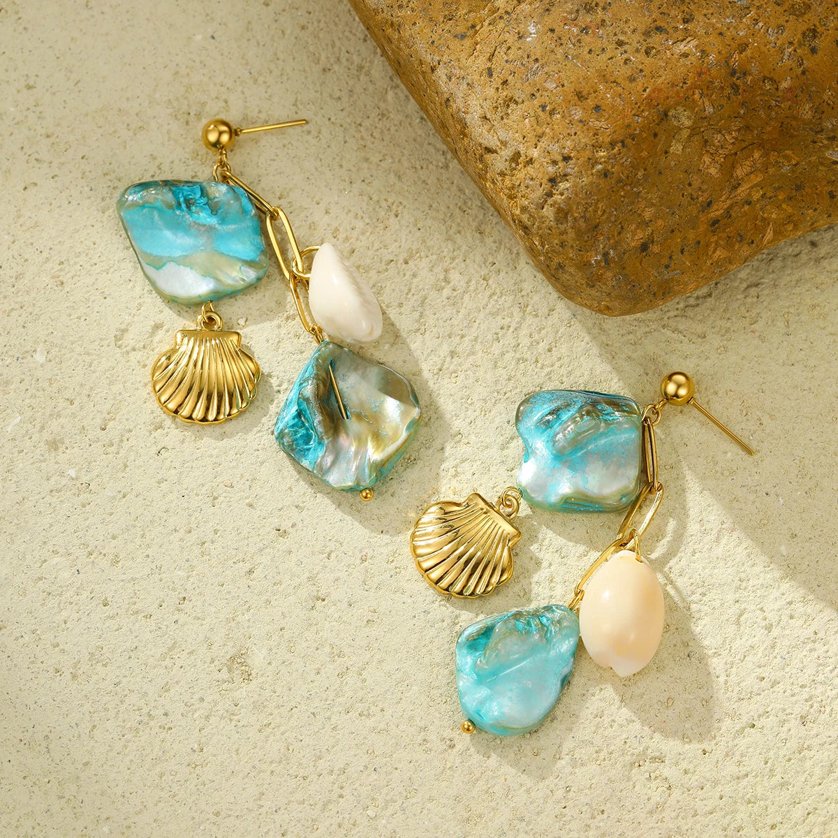 Blue & Gold Conch Shell Necklace Set