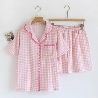 Cotton Gingham Trim Pyjama Set