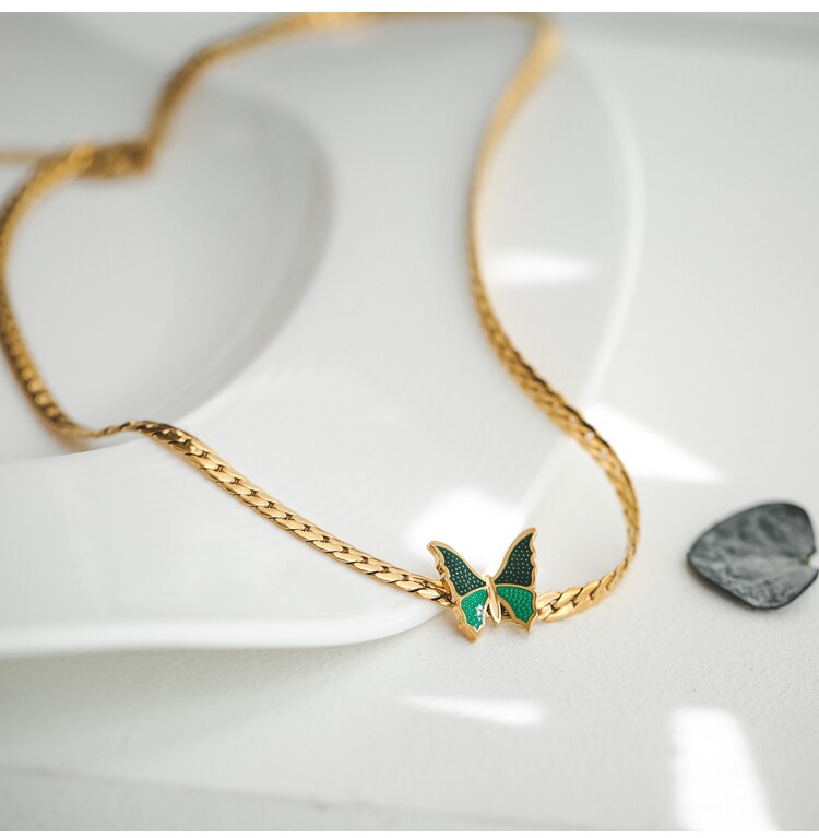 Green Butterfly Charm Necklace