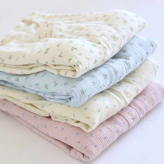 Women Pajamas with padded cups Spring summer Sleepwear Female 2 Piece Set Nightwear floral print Lady Pyjamas Loungewear Creative Femininity