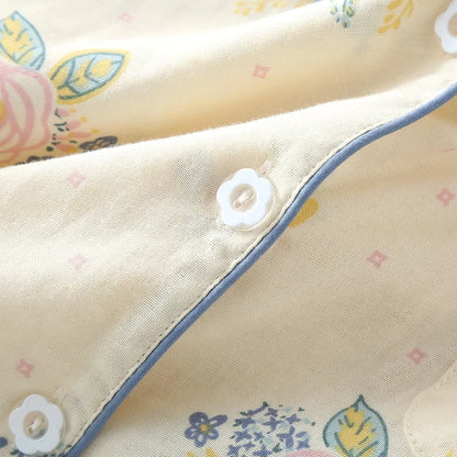 Floral Cotton Pjs With Blue Piping