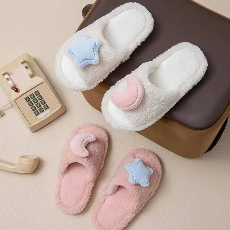 Pink & Blue Starry Night Plush Slippers