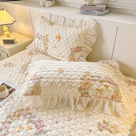 Floral Quilted Ruffle Bedding Set