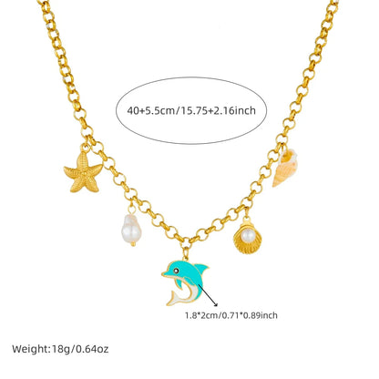 Turquoise & Gold Starfish Necklace