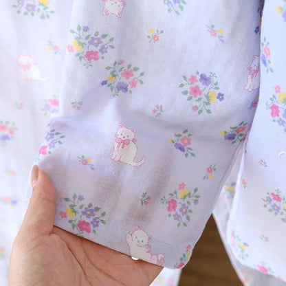 Floral Round Neck Pyjama Set Creative Femininity