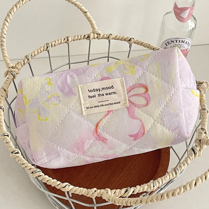 Pink Bow Quilted Make Up Bag Set