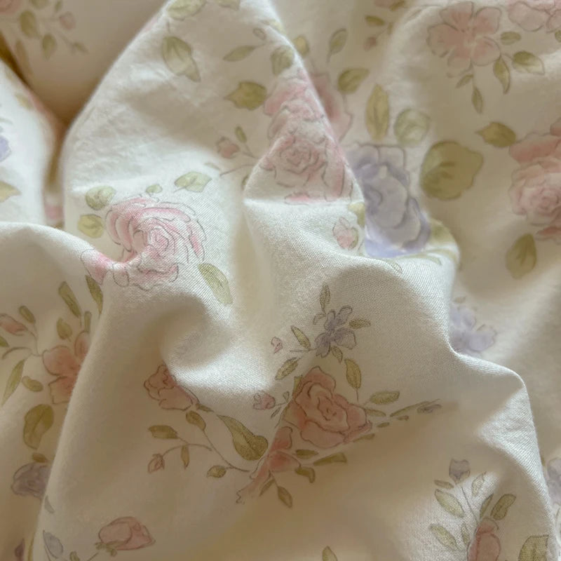 Floral Lace Trim Cotton Bedding Set Creative Femininity
