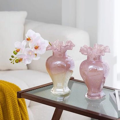 Pink & Gold Ruffle Flute Vase