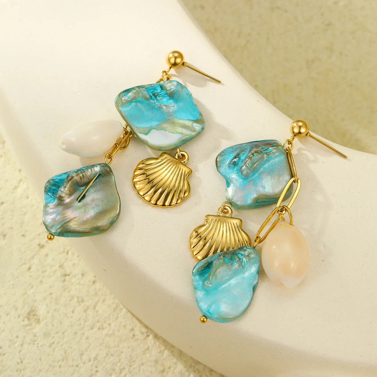 Blue & Gold Conch Shell Necklace Set