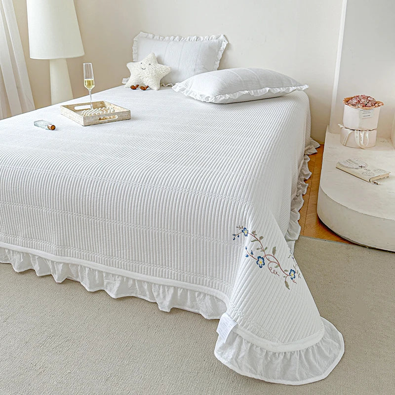 Quilted Ruffle Bedspread & Pillow Set - All Colours