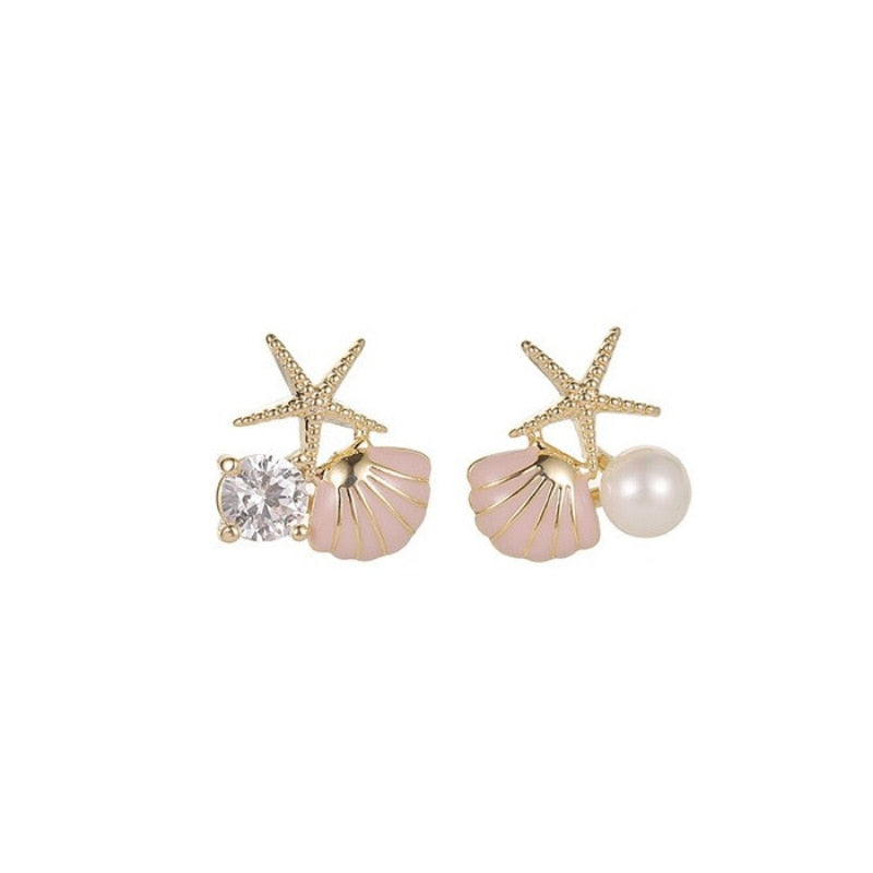 Starfish Shell Pearl Earrings