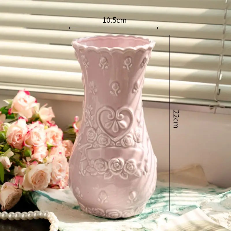 Vintage Heart Embossed Ceramic Vase Creative Femininity