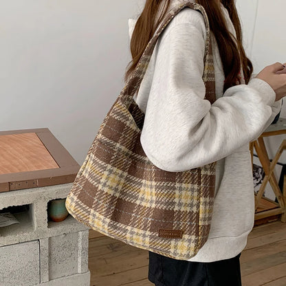 Brown Plaid Tote Bag