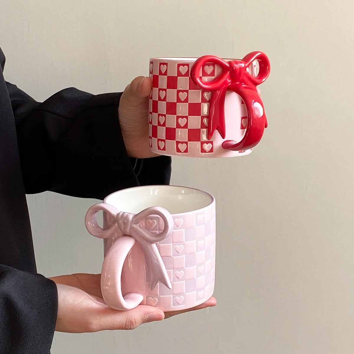 Bow Handle Heart Ceramic Mug