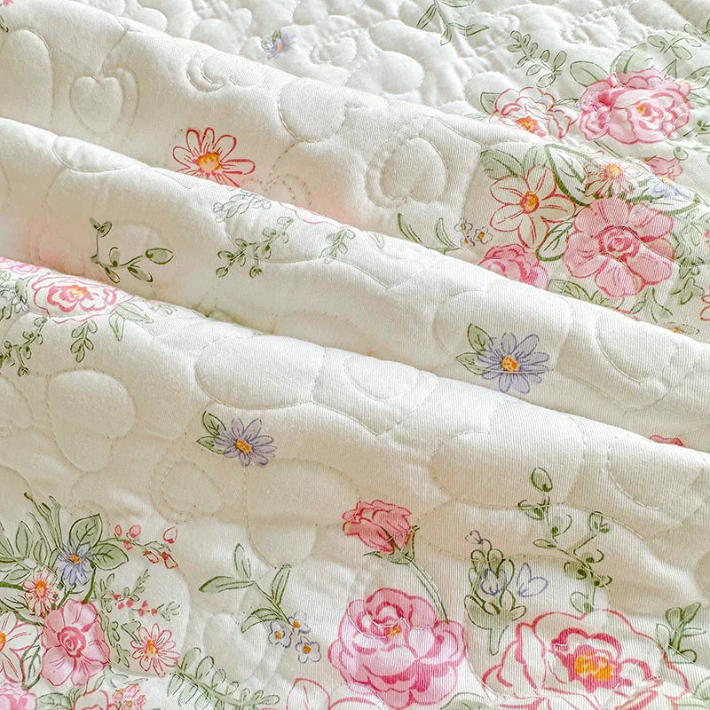 Quilted Frilly Floral Bedspread