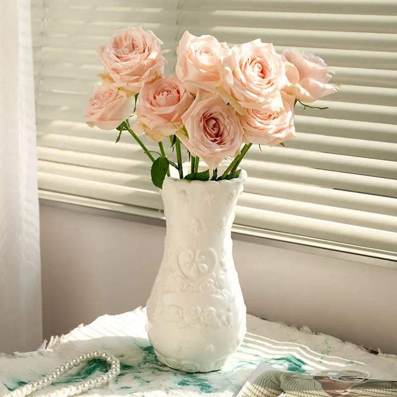 Vintage Heart Embossed Ceramic Vase Creative Femininity