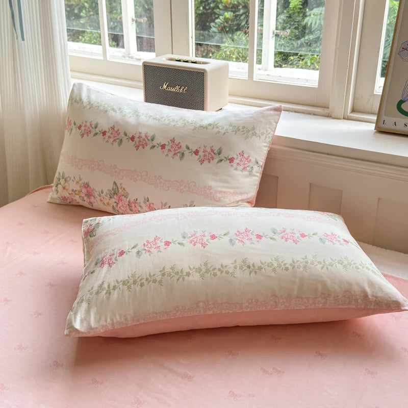 Premium 100% Cotton Duvet Cover Set - 1 Duvet Cover + 2 Pillowcases Wrinkle Resistant,Cozy Breathable Bedding Set Single/Double Creative Femininity