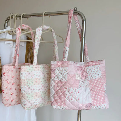 Pink Patchwork Quilted Tote Bag