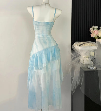 Blue Floral Ruffle Mini Dress