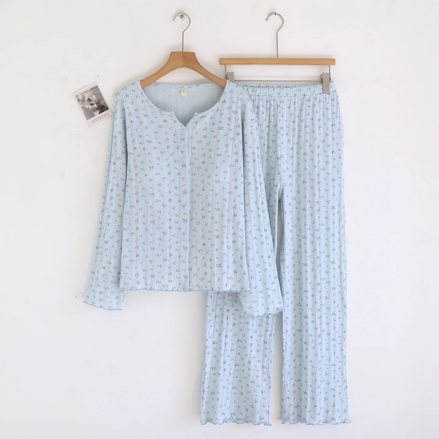 Women Pajamas with padded cups Spring summer Sleepwear Female 2 Piece Set Nightwear floral print Lady Pyjamas Loungewear Creative Femininity