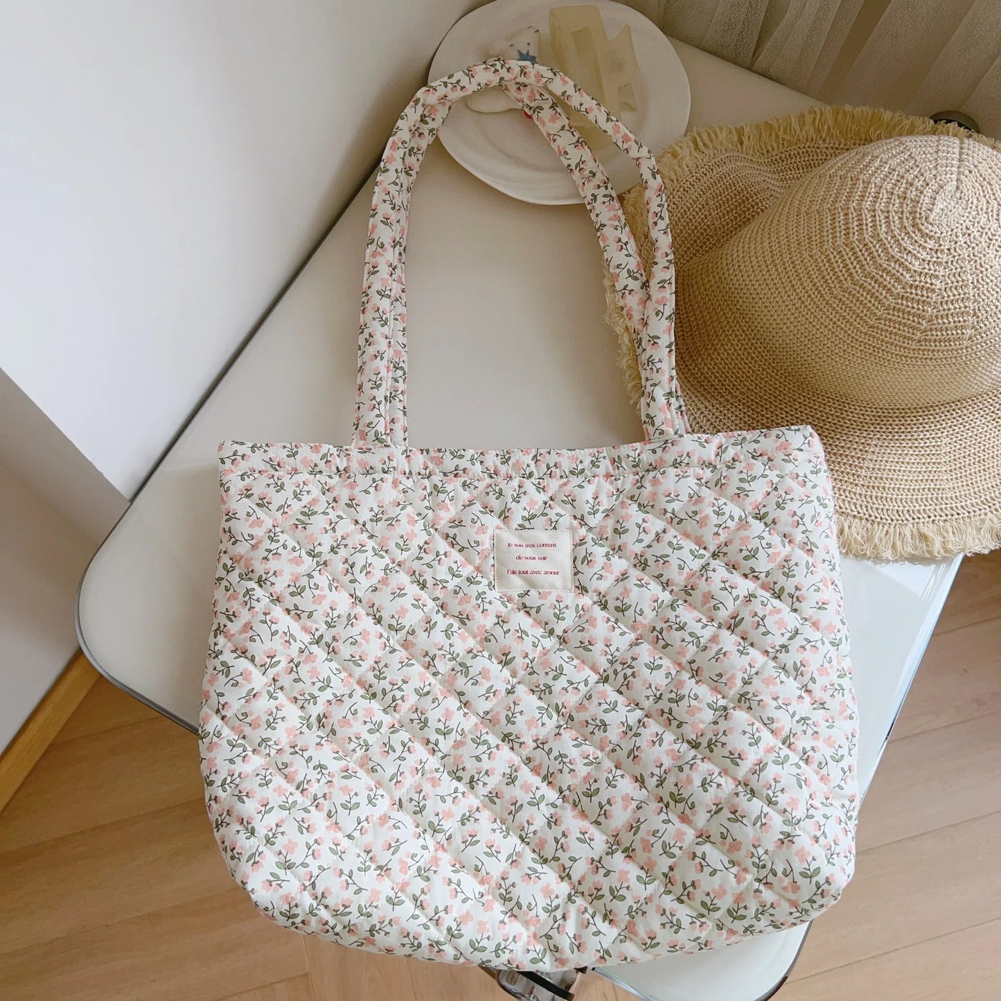 Pink Patchwork Quilted Tote Bag