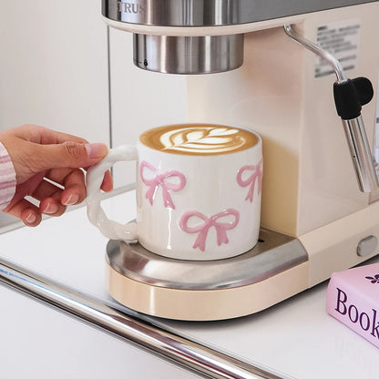 White Ceramic Mug With Pink Bows