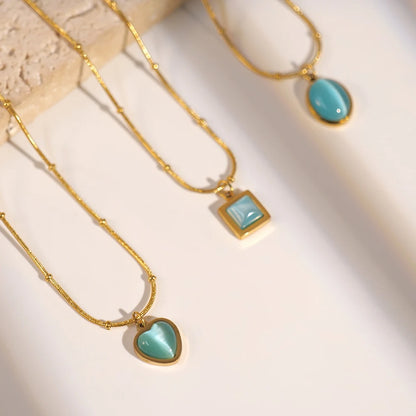Turquoise Cat Eye Stone Pendant Necklace