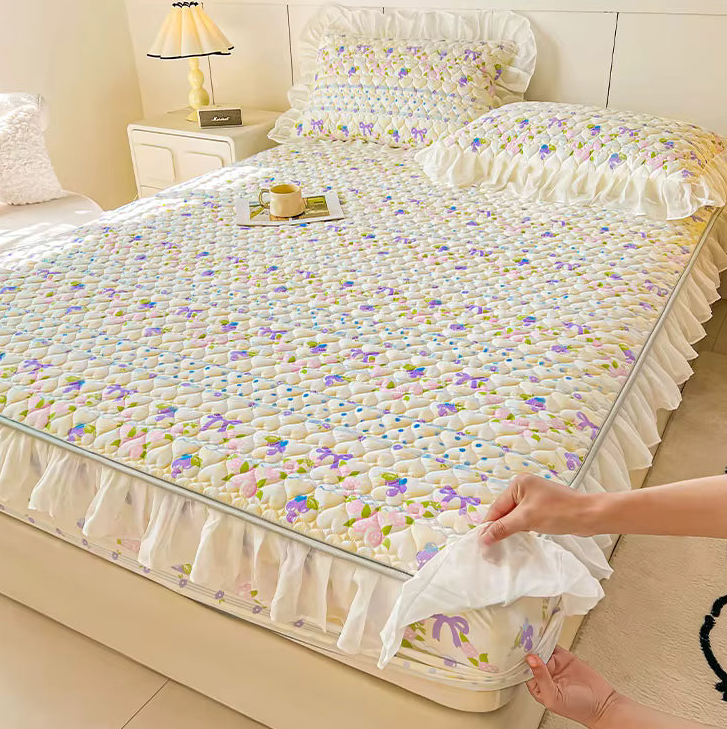 Floral Quilted Ruffle Bedding Set