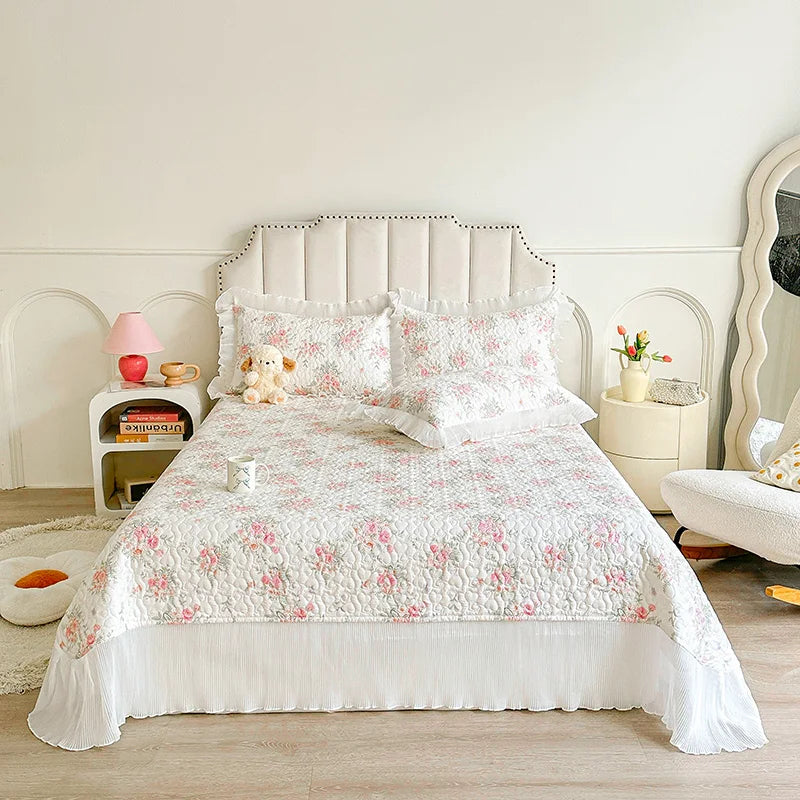 pink floral bed throw 