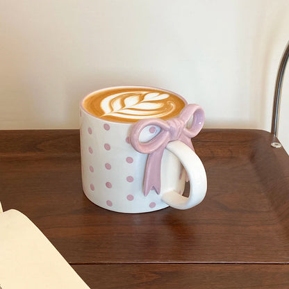 Bow Handle Heart Ceramic Mug