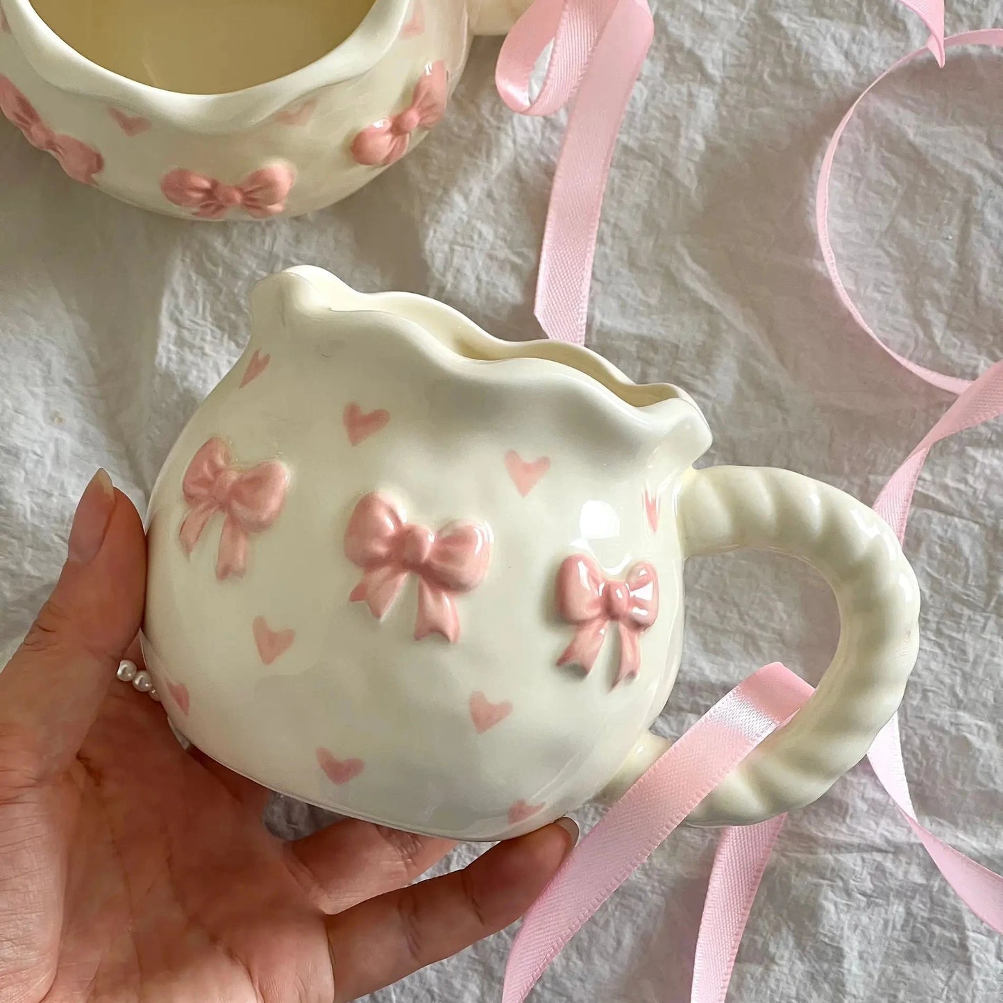 Pink Bow & Heart Ceramic Mug