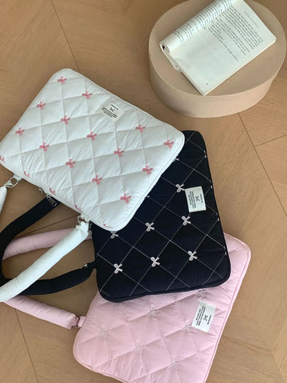 Pink Bow Quilted Laptop Bag