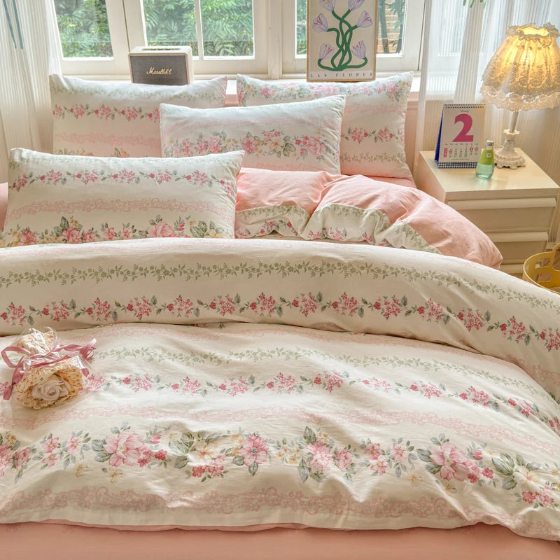 Premium 100% Cotton Duvet Cover Set - 1 Duvet Cover + 2 Pillowcases Wrinkle Resistant,Cozy Breathable Bedding Set Single/Double Creative Femininity