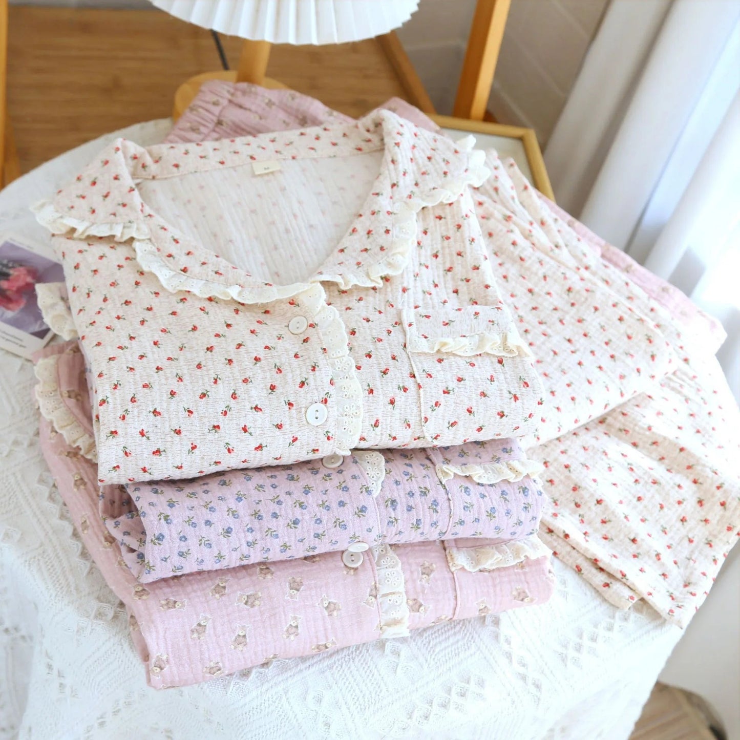 Romantic Floral Lace Pyjama Set Creative Femininity