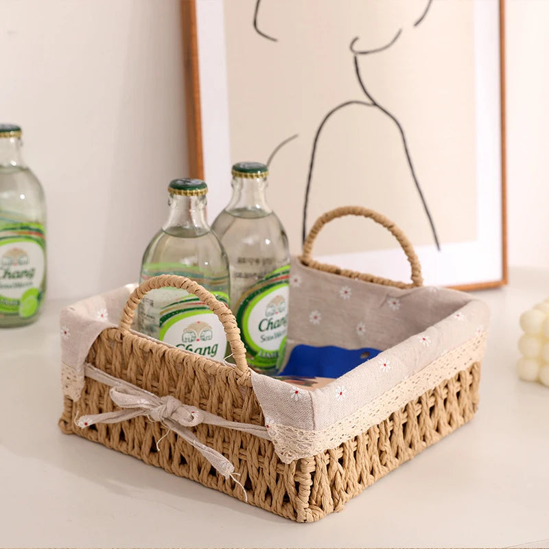 Round Rattan Lace Storage Basket