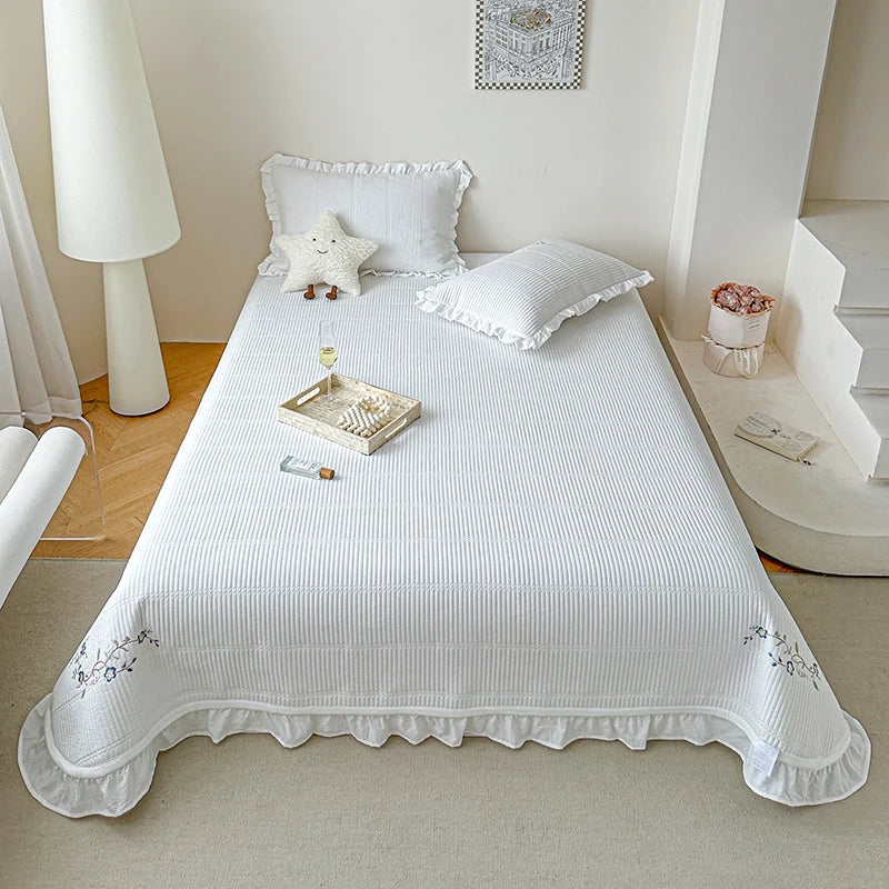 Quilted Ruffle Bedspread & Pillow Set - All Colours