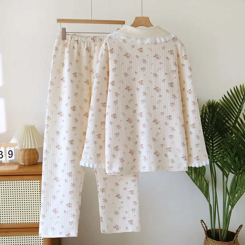 Pink & Cream Floral Lace Collar Pyjamas Creative Femininity