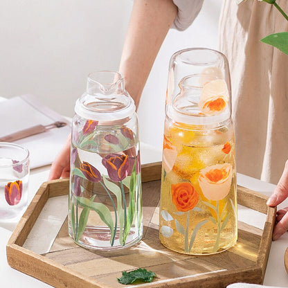 Flower Painted Glass Carafe Set