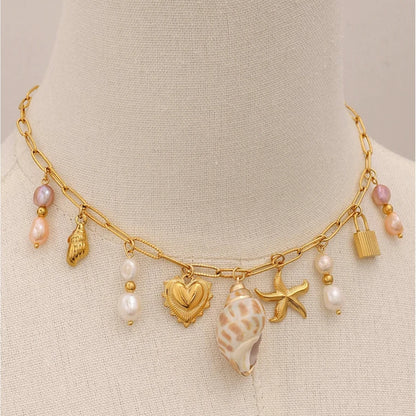 Gold Charm & Pearl Necklace